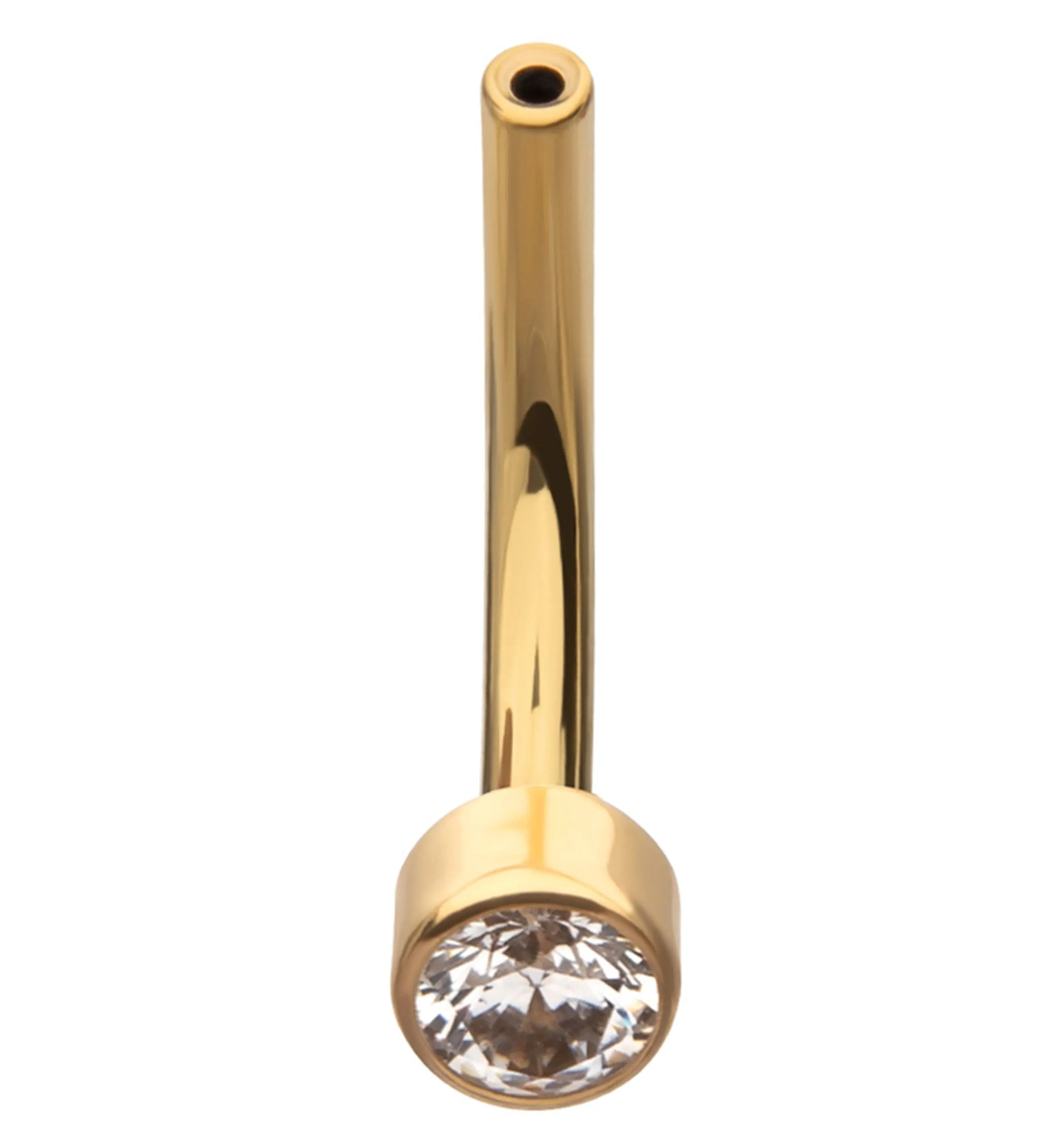 24kt Gold PVD Bezel Clear CZ Titanium Threadless Curved Barbell
