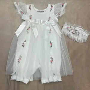 3820-4 Baby girl romper with matching headband