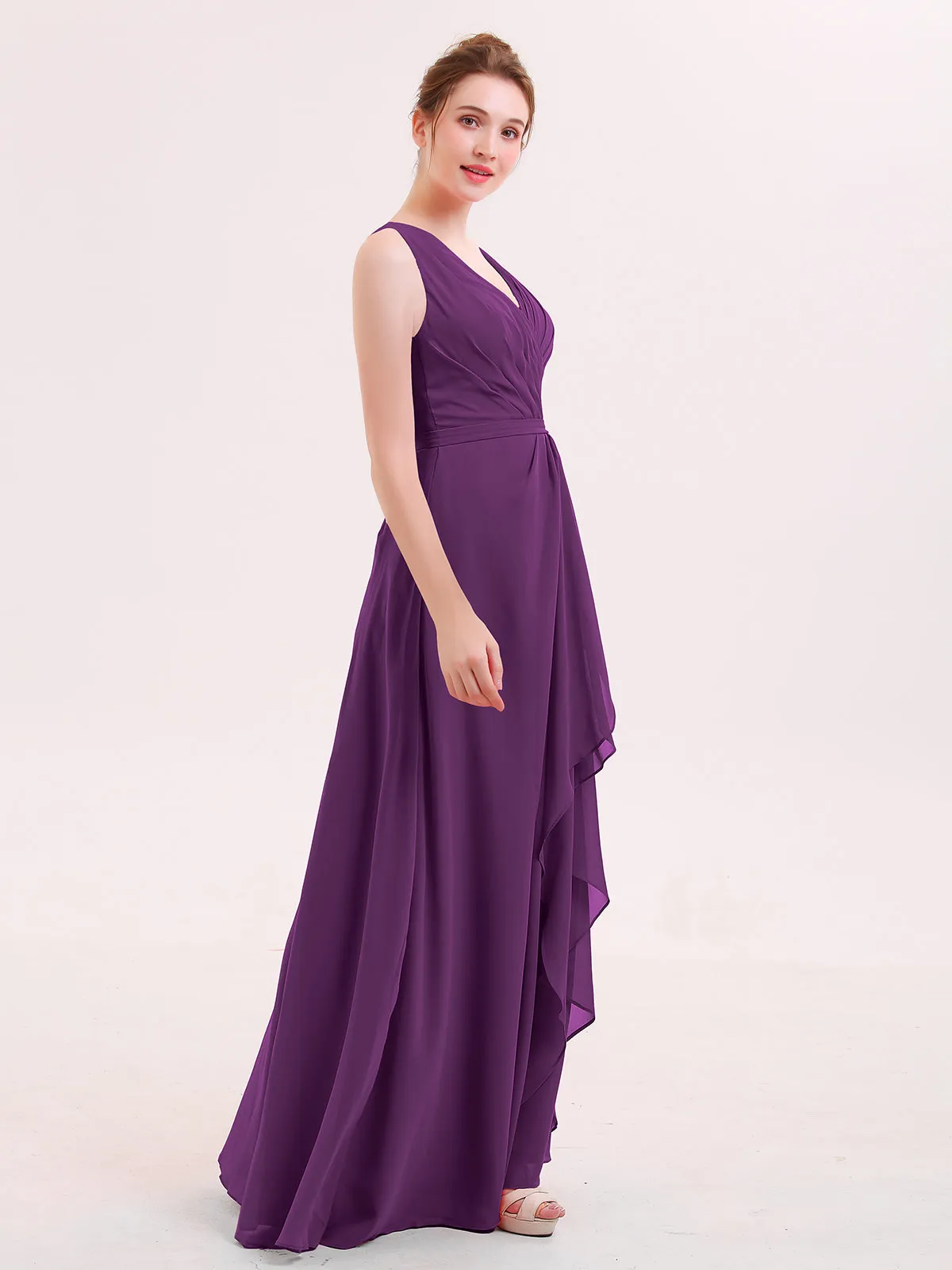 A-line Chiffon Open Back Dress With V-Neck Grape