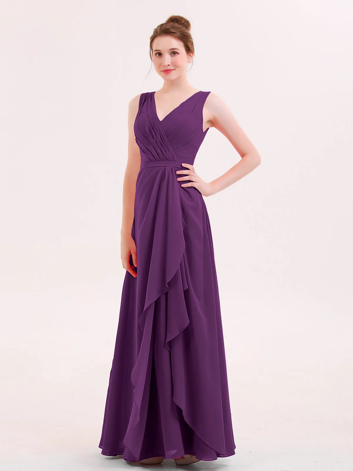 A-line Chiffon Open Back Dress With V-Neck Grape