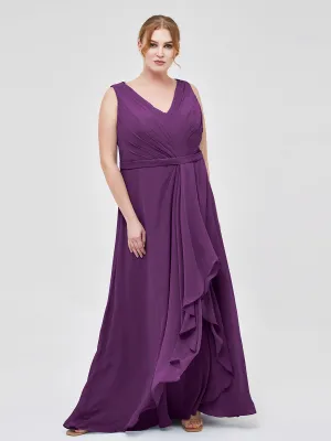 A-line Chiffon Open Back Dress With V-Neck Grape