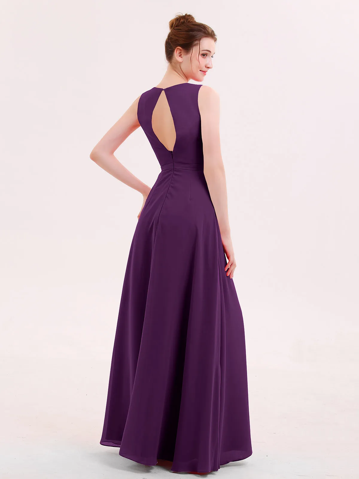 A-line Chiffon Open Back Dress With V-Neck Grape