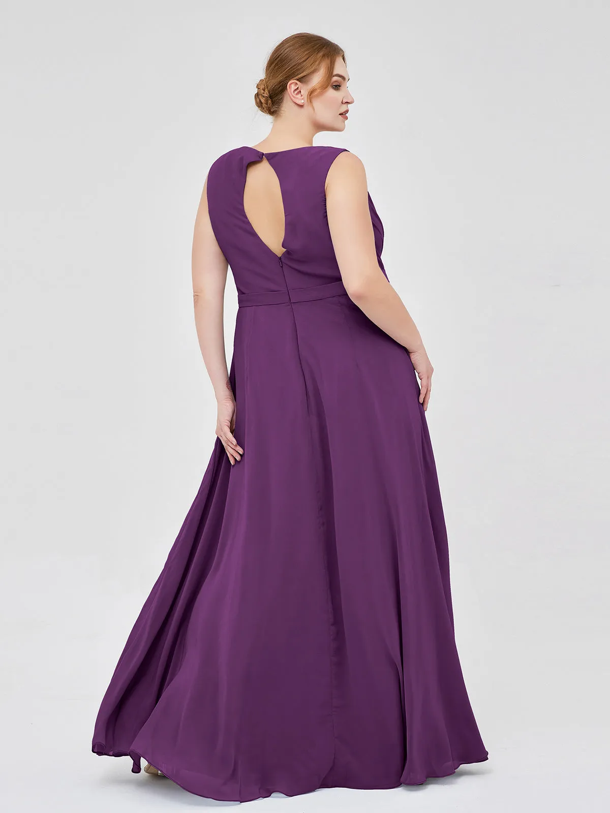 A-line Chiffon Open Back Dress With V-Neck Grape
