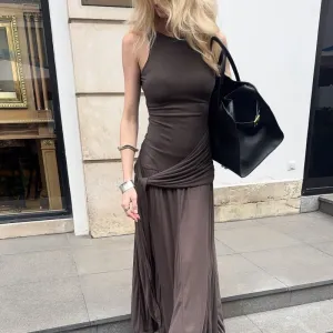 Aarna Pleated Splicing Maxi Dress