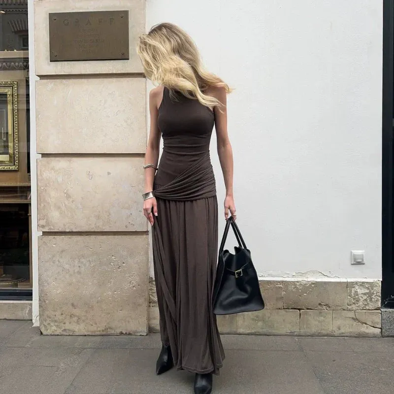 Aarna Pleated Splicing Maxi Dress