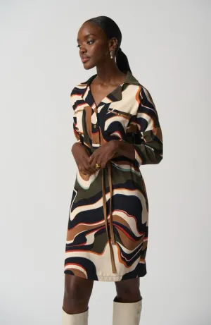 Abstract Print Belted Dress