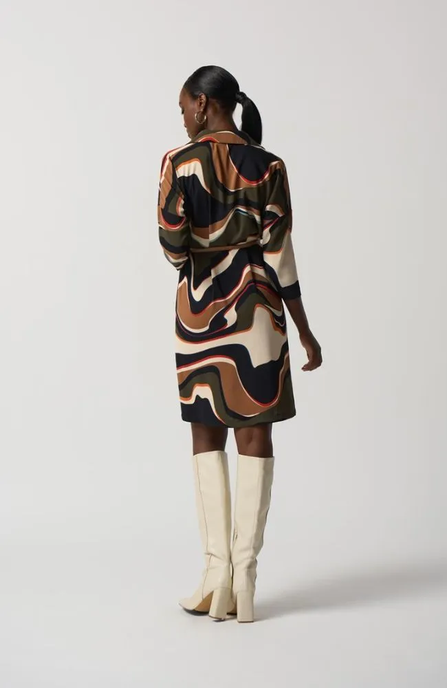 Abstract Print Belted Dress