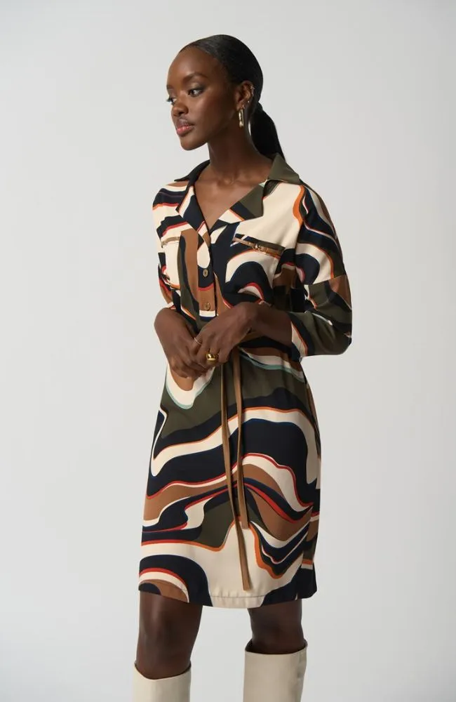 Abstract Print Belted Dress