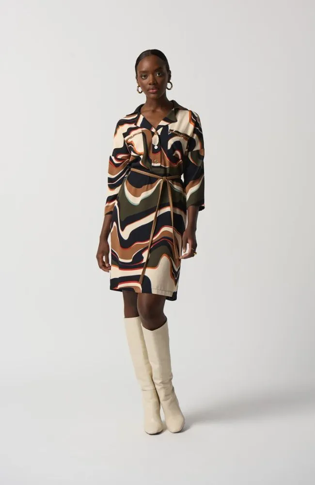 Abstract Print Belted Dress