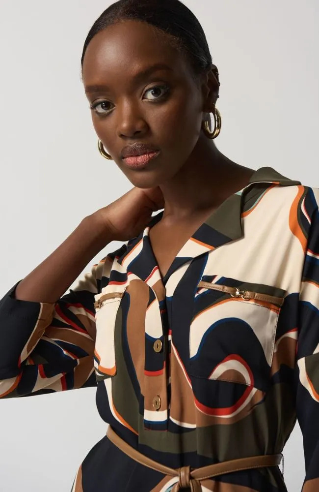 Abstract Print Belted Dress