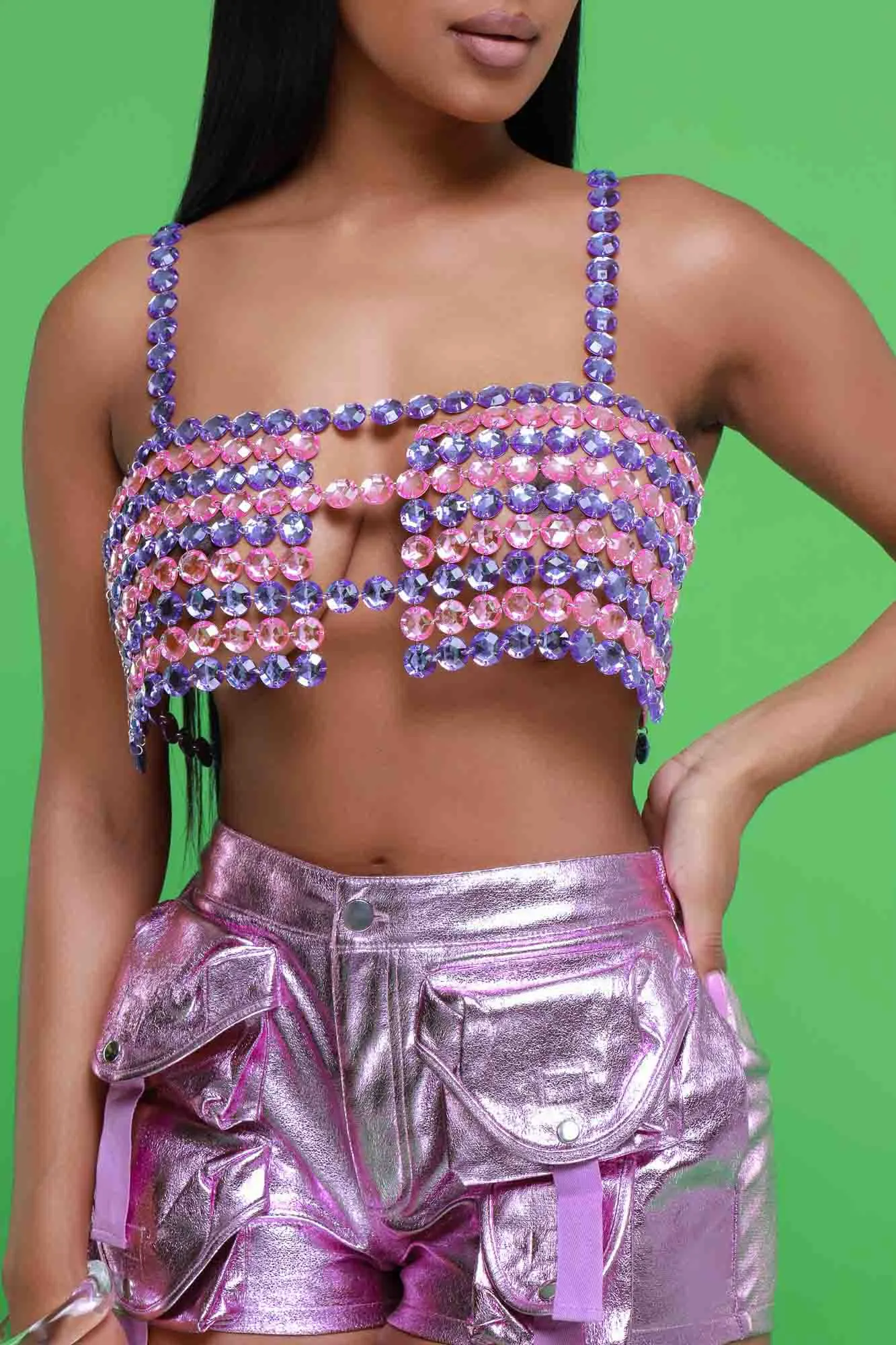 Add A Little Spice Beaded Chandelier Top - Pink/Purple