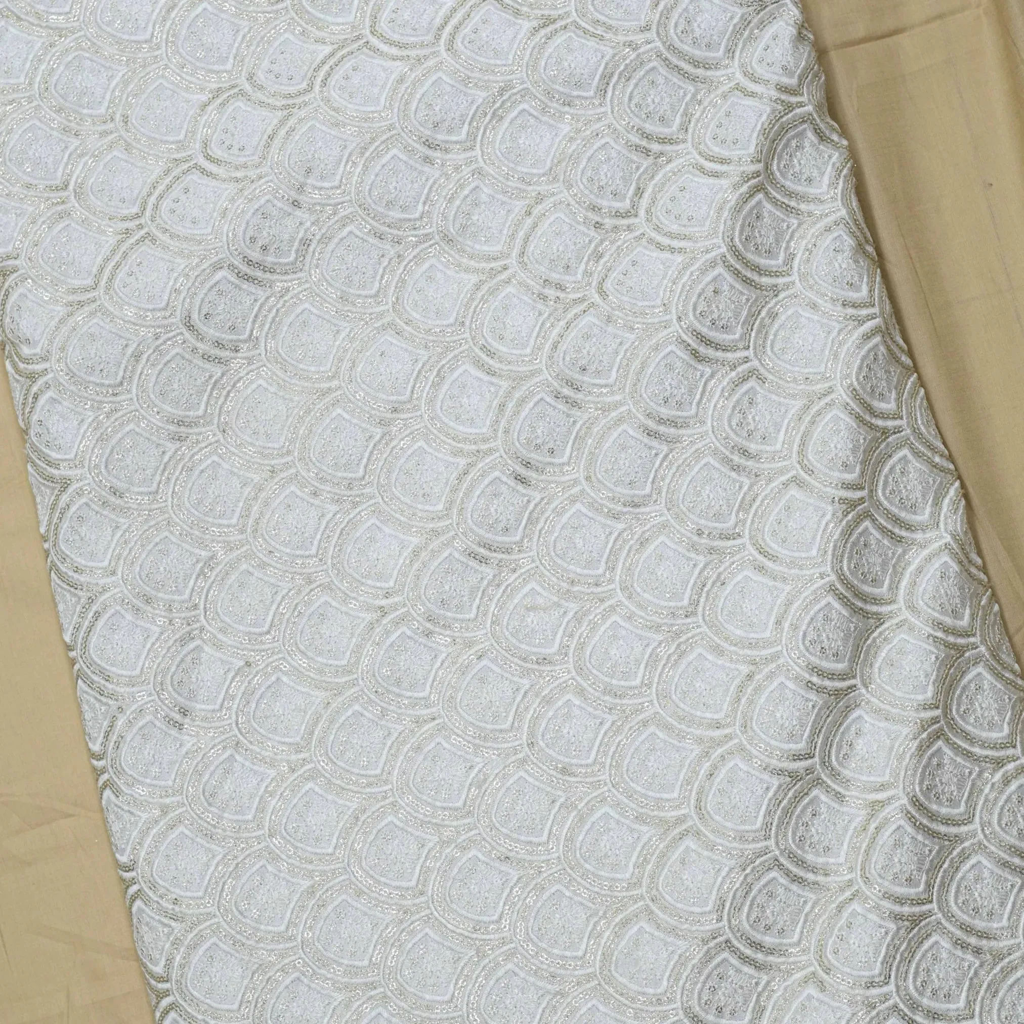 All Over Sequins Thread Work On Dyeable Upada Fabric
