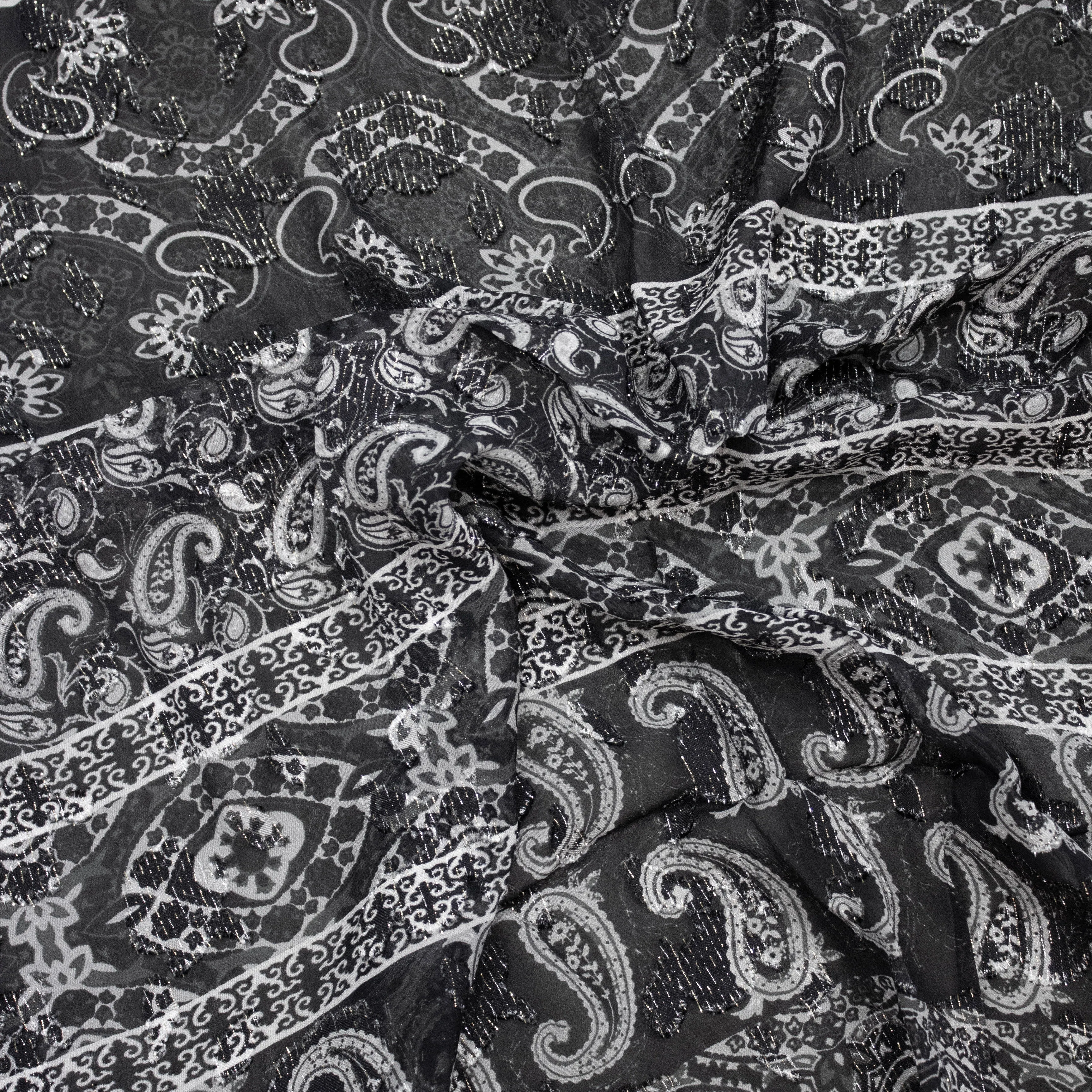 Allice Black Ornament Viscose Voile Lurex