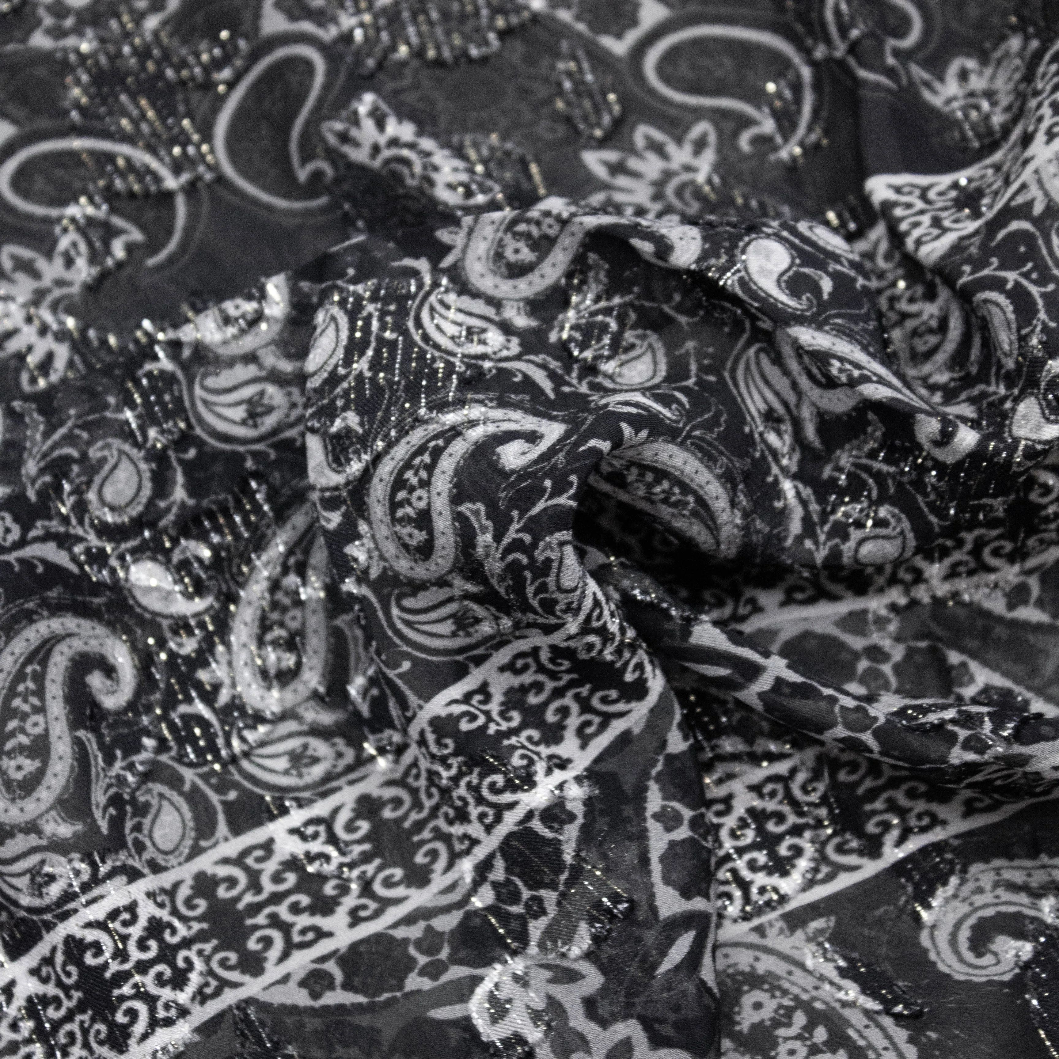 Allice Black Ornament Viscose Voile Lurex