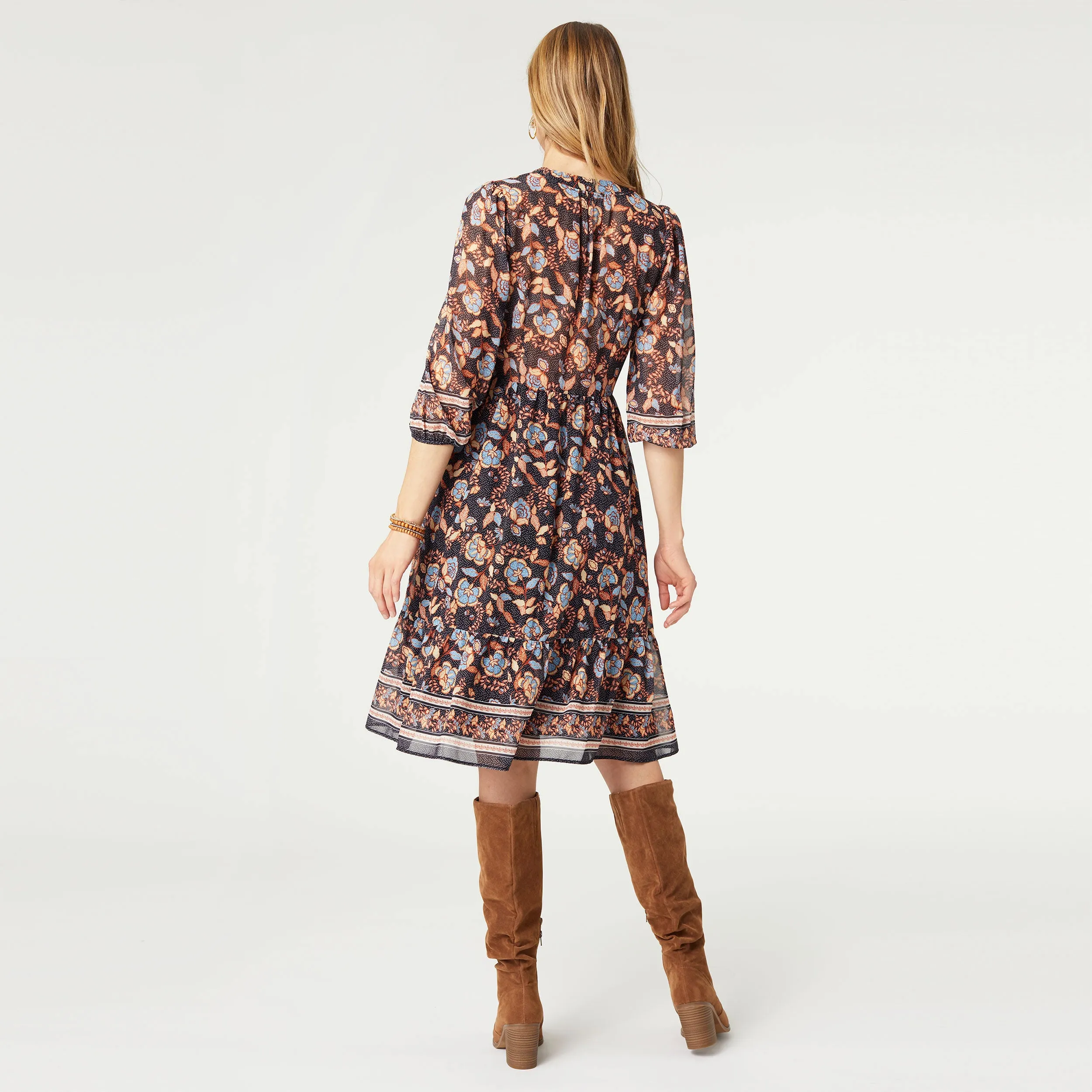 Amber Printed V-Neck Dress - Black Floral - Final Sale
