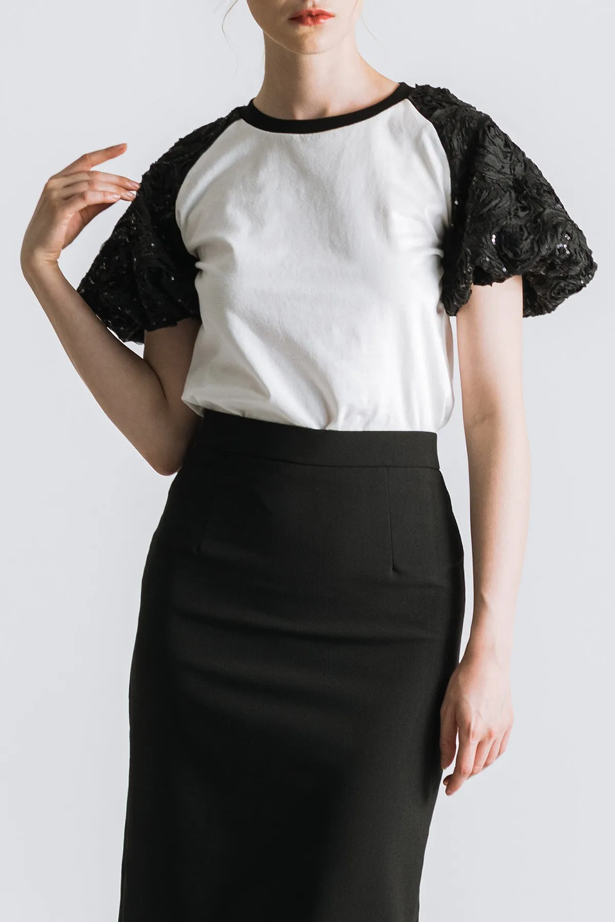 Amoritte Sequin Puff Sleeve Top