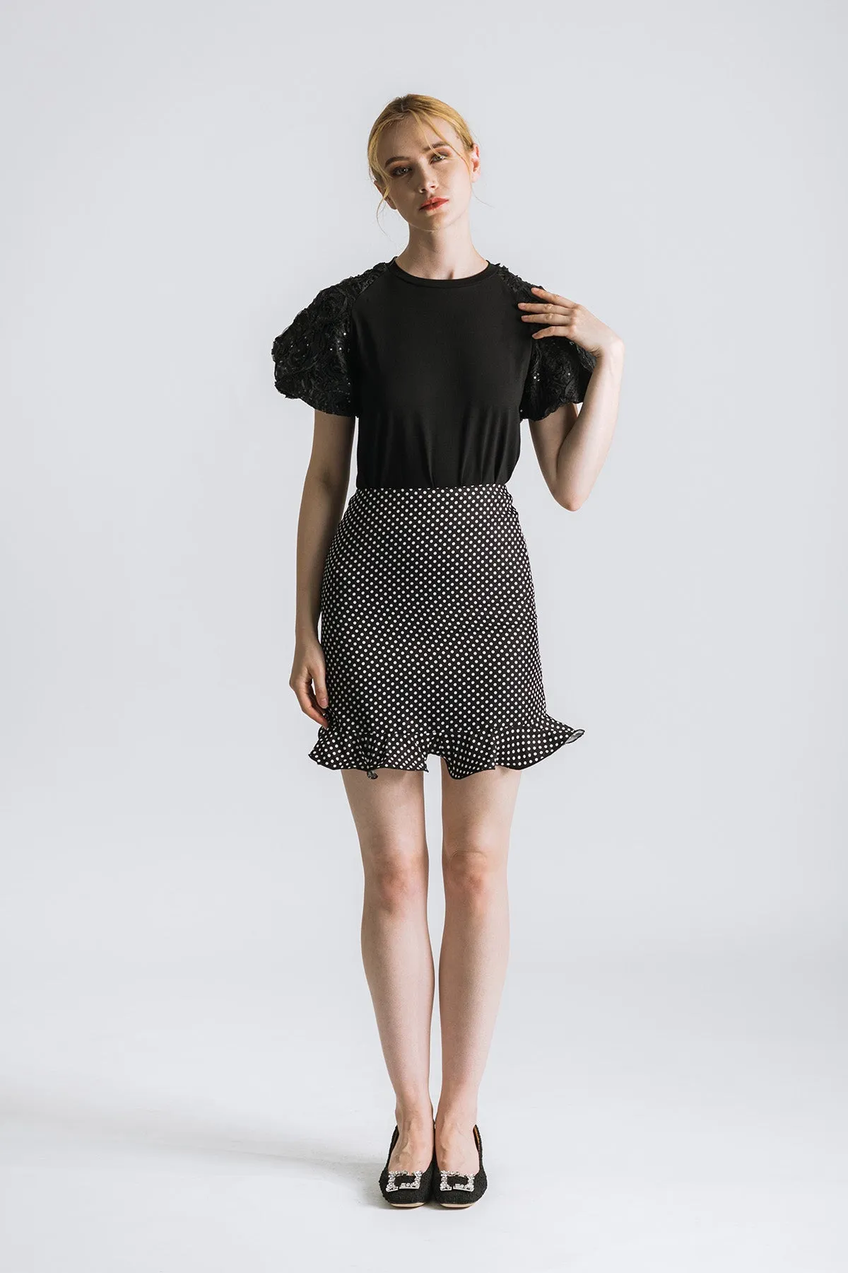 Amoritte Sequin Puff Sleeve Top