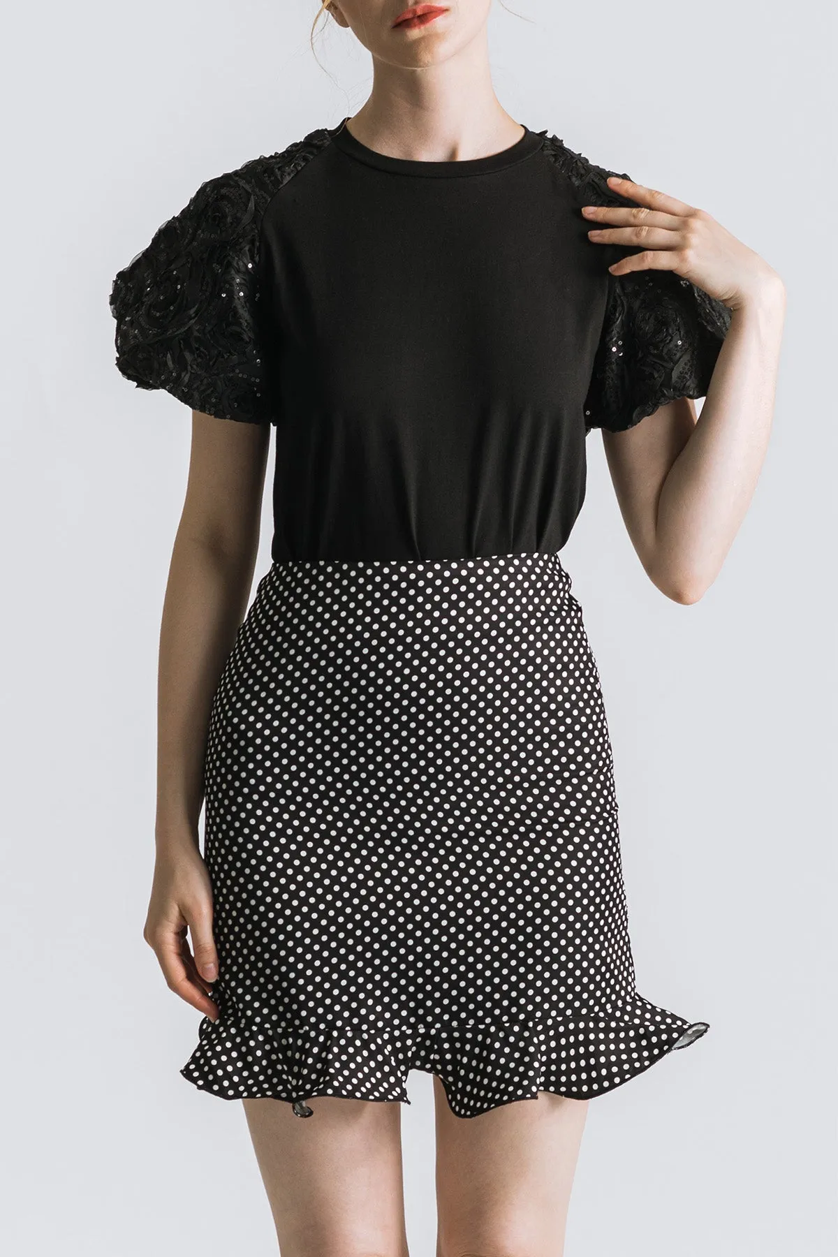 Amoritte Sequin Puff Sleeve Top