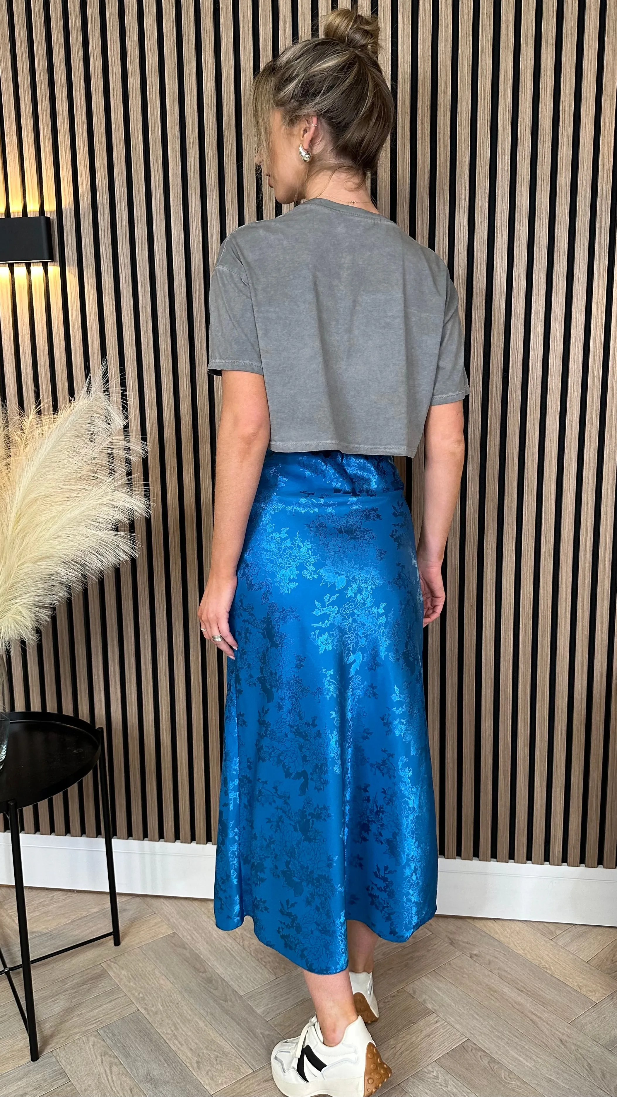 Angeline Royal Blue Printed Detail Midi Skirt