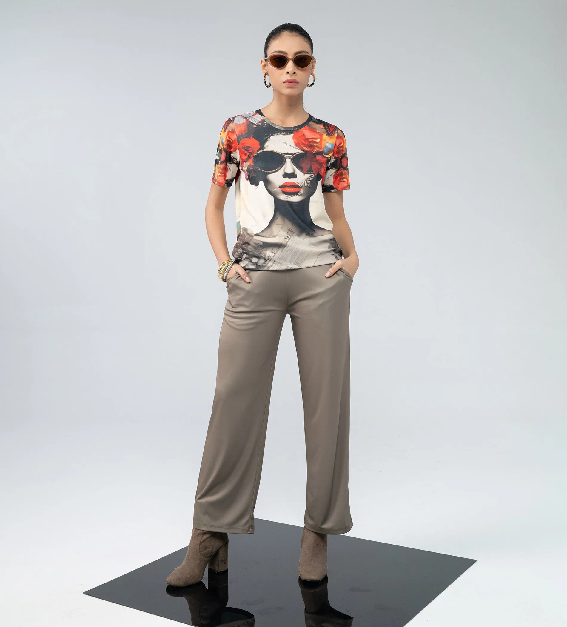 Artistic Face Print Digital Top