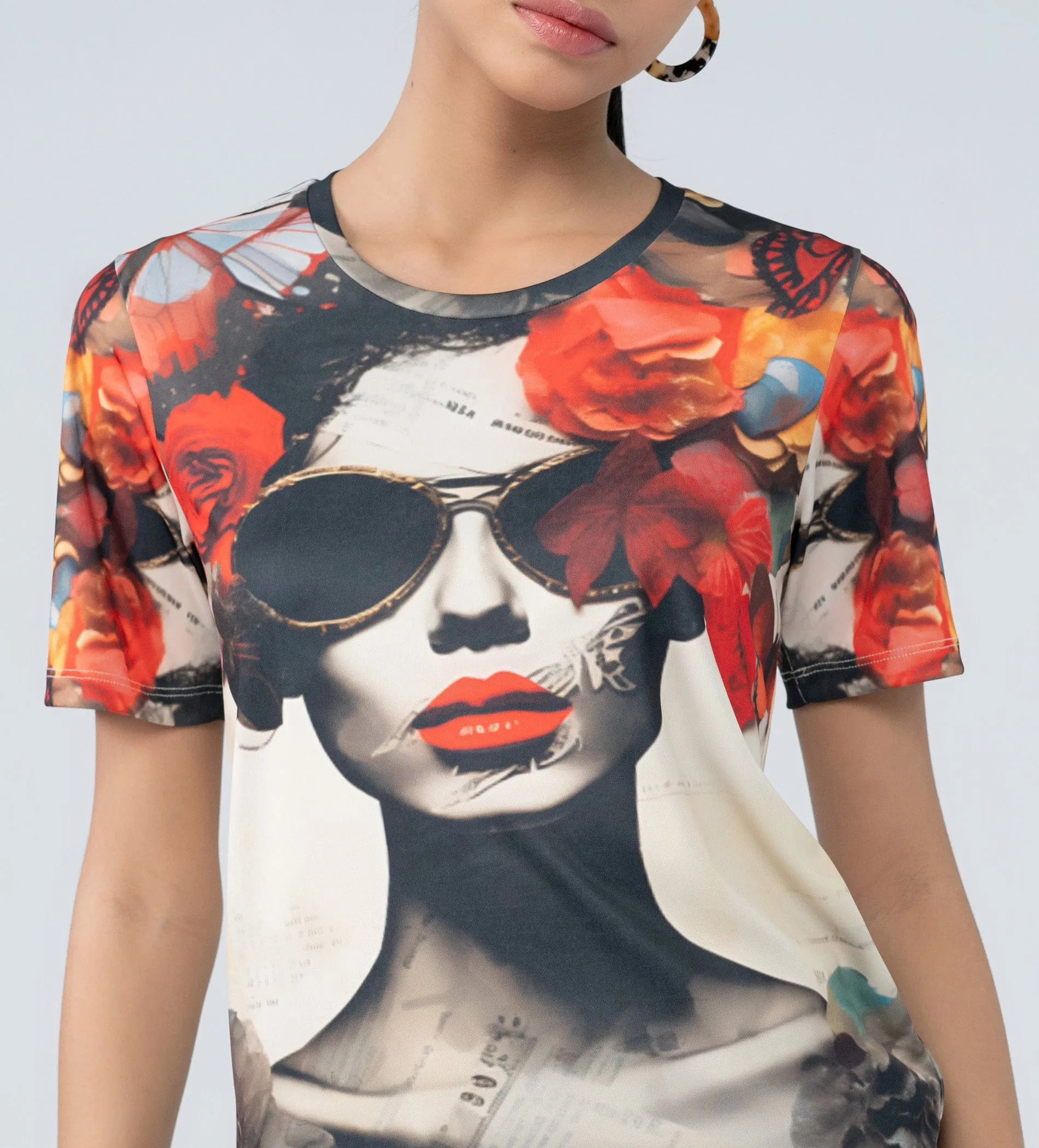 Artistic Face Print Digital Top
