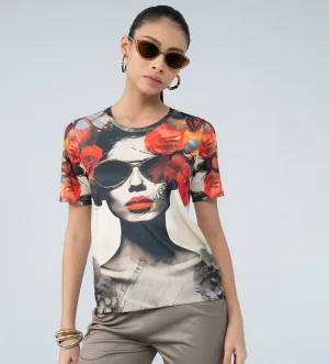 Artistic Face Print Digital Top