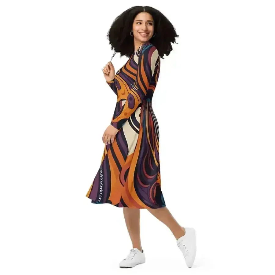 Artistic flair women’s long sleeve midi dress