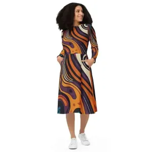 Artistic flair women’s long sleeve midi dress
