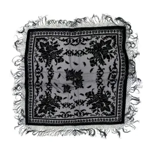 Asteria Black Velvet Floral Burnout Square Shawl