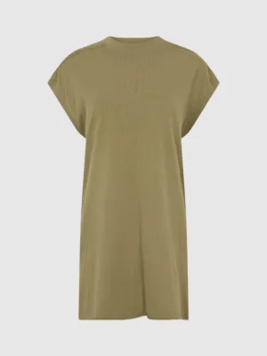 Bassike Sleeve Cut Off Tank Dress in Khaki Green