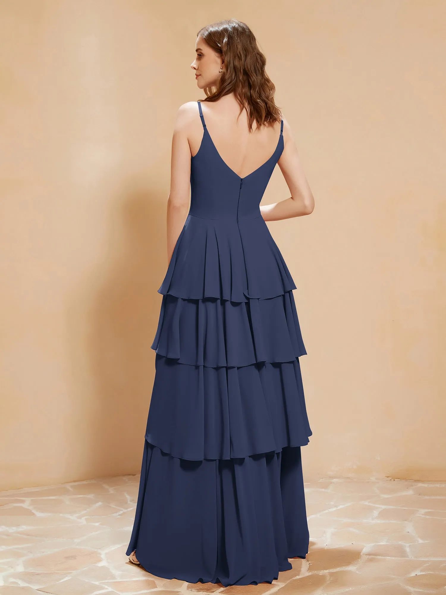 Boho V-neck Floor-length Dress Flowy Ruffles Dark Navy Plus Size