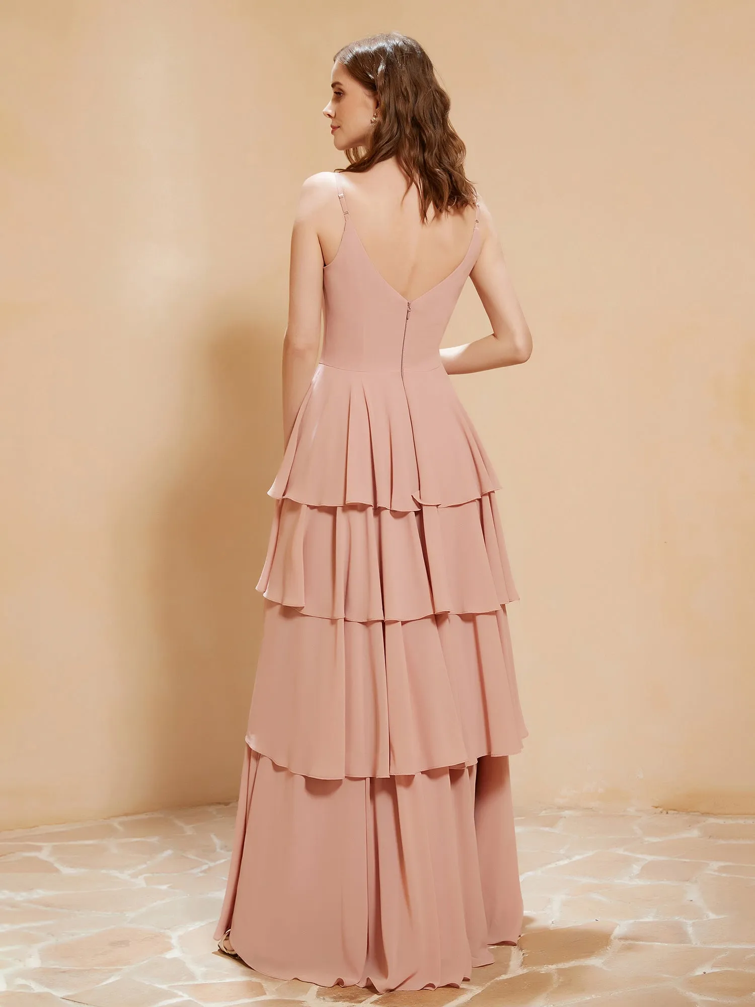 Boho V-neck Floor-length Dress Flowy Ruffles Dusty Rose Plus Size