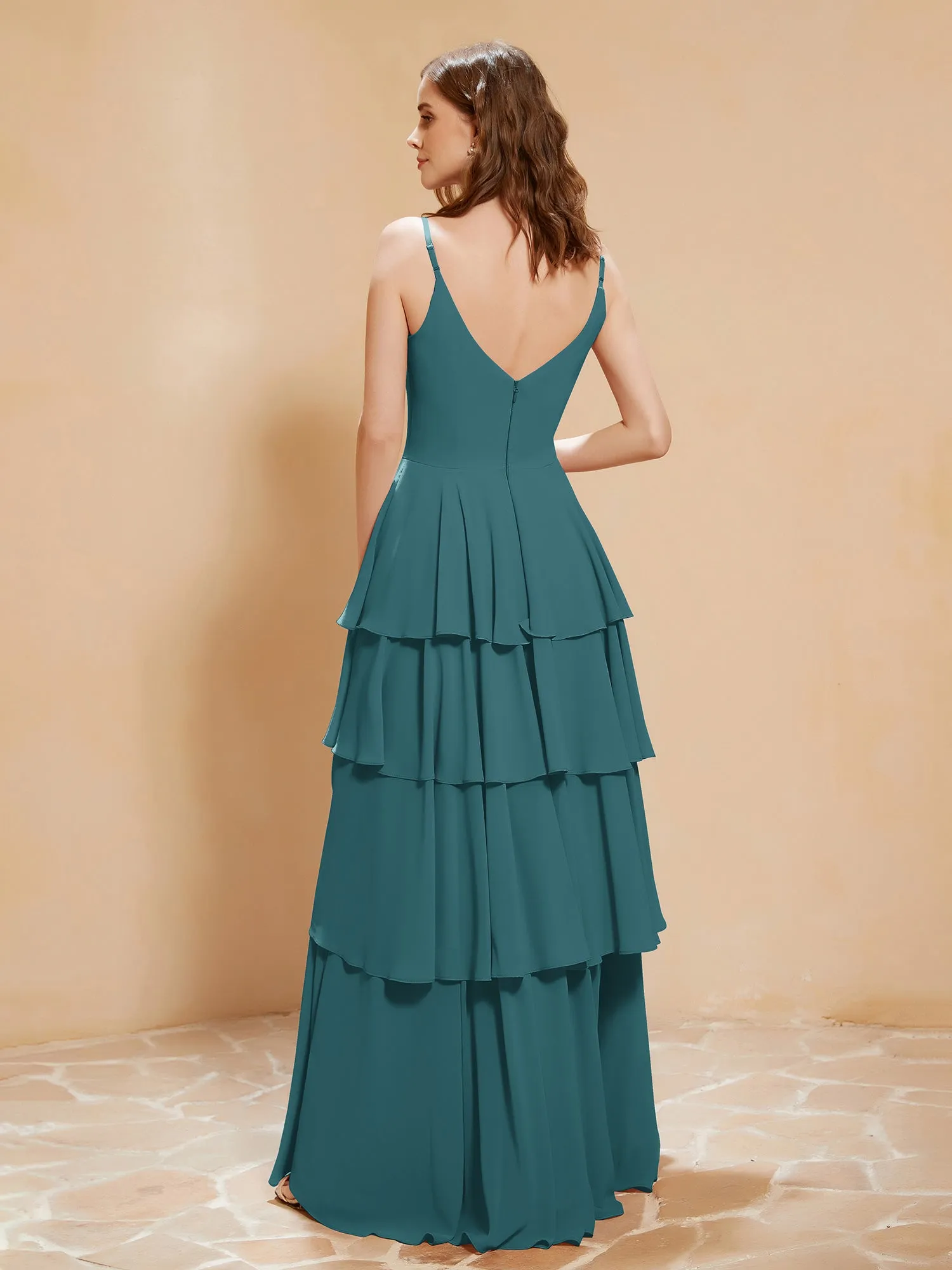 Boho V-neck Floor-length Dress Flowy Ruffles Peacock Plus Size