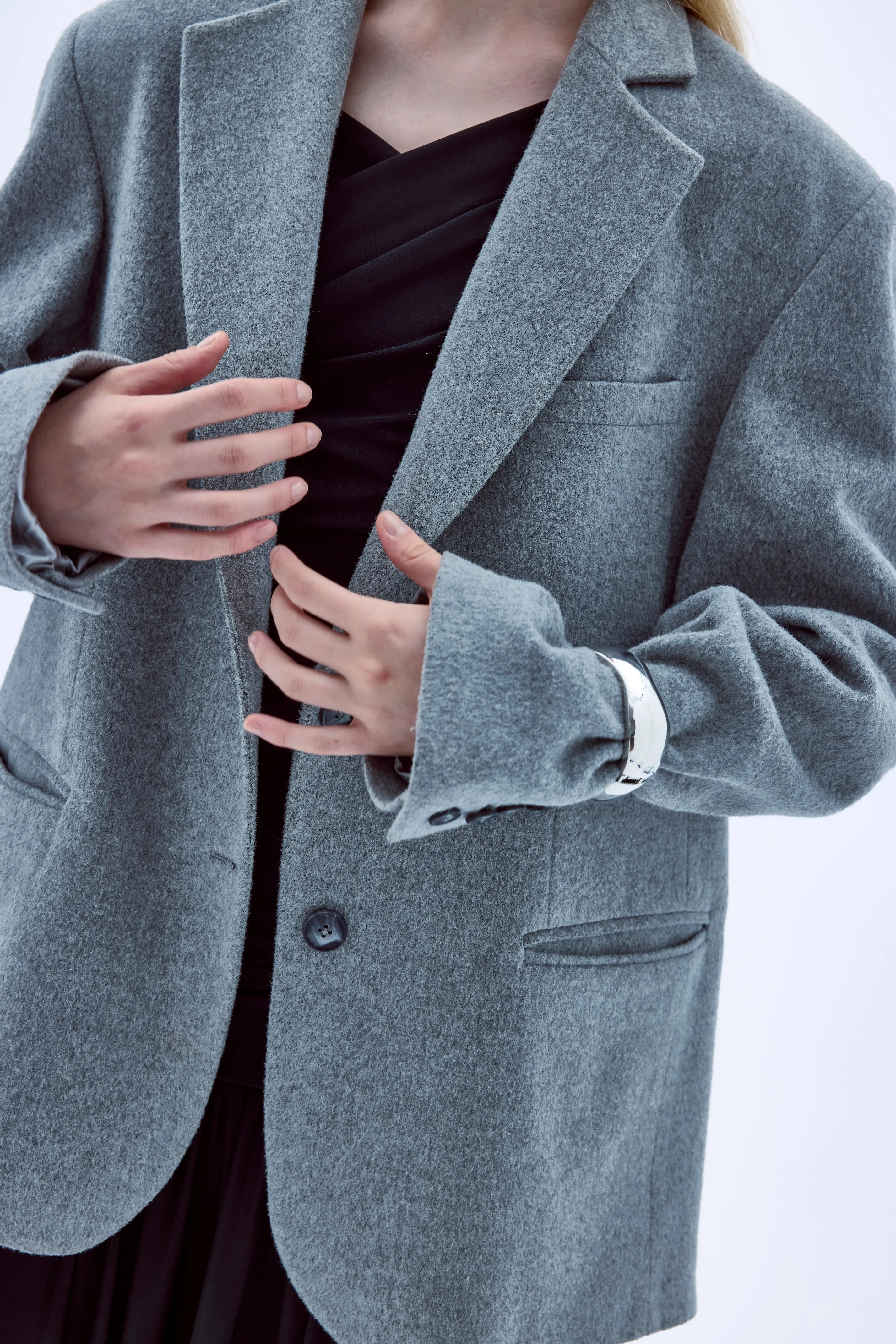 Boxy Wool Blazer in Gray