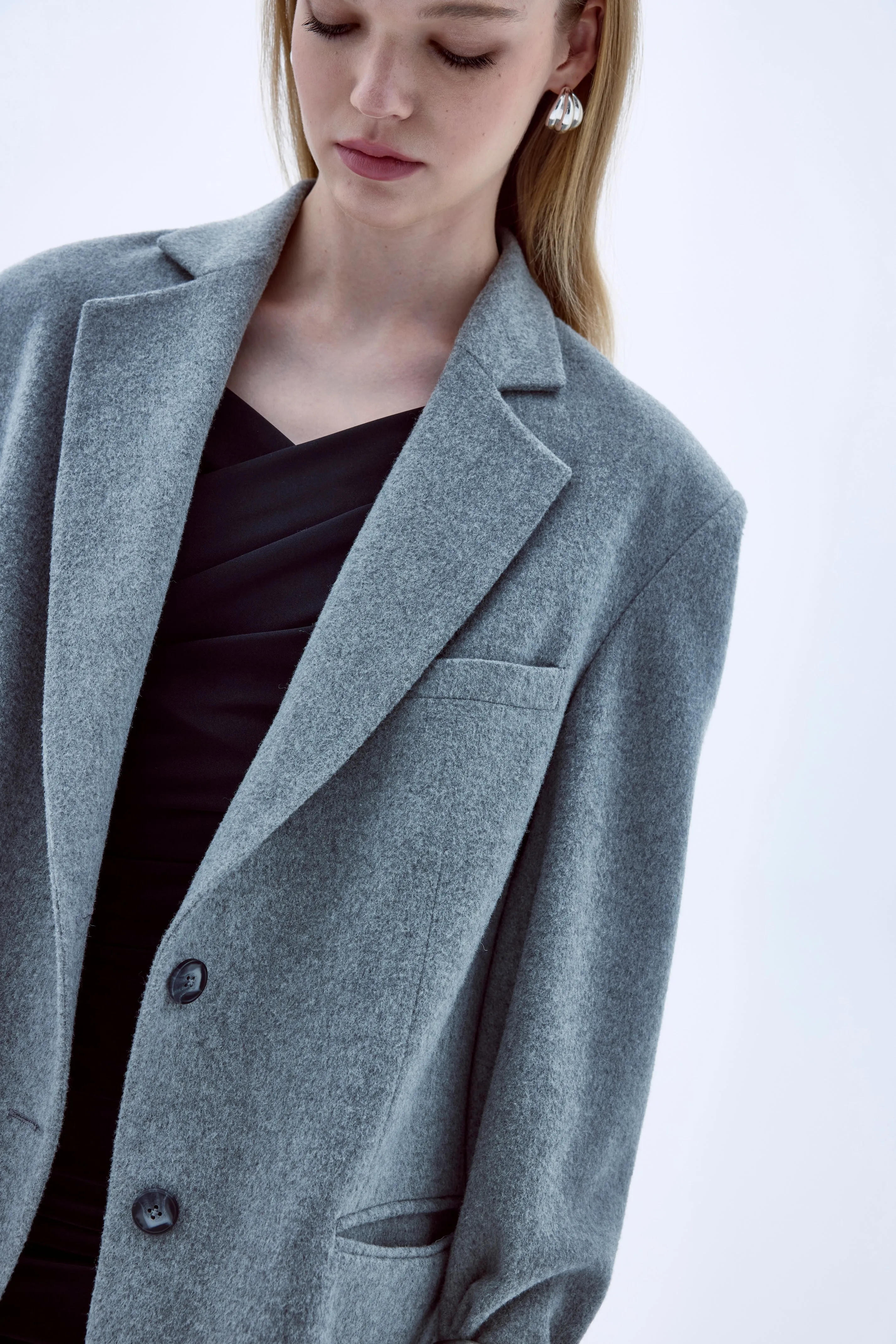 Boxy Wool Blazer in Gray