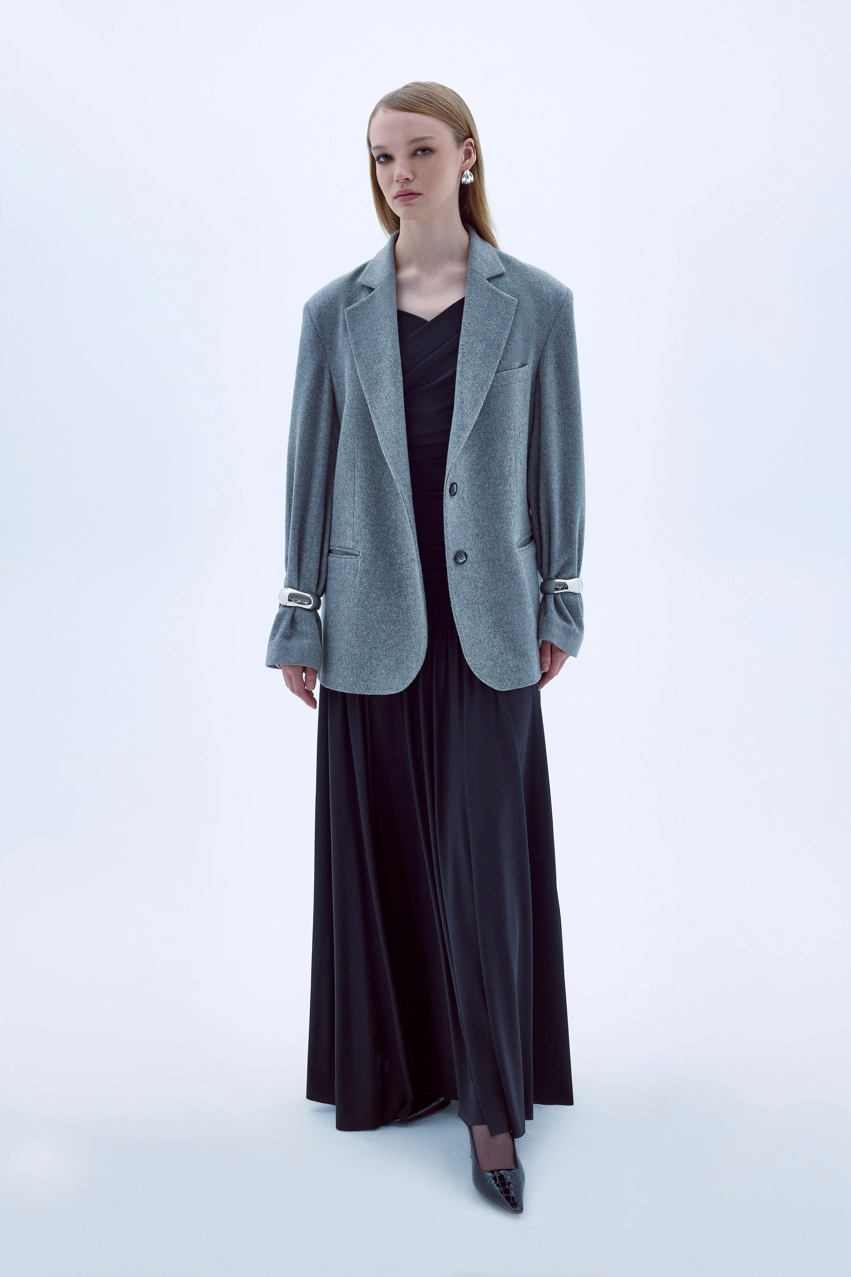 Boxy Wool Blazer in Gray