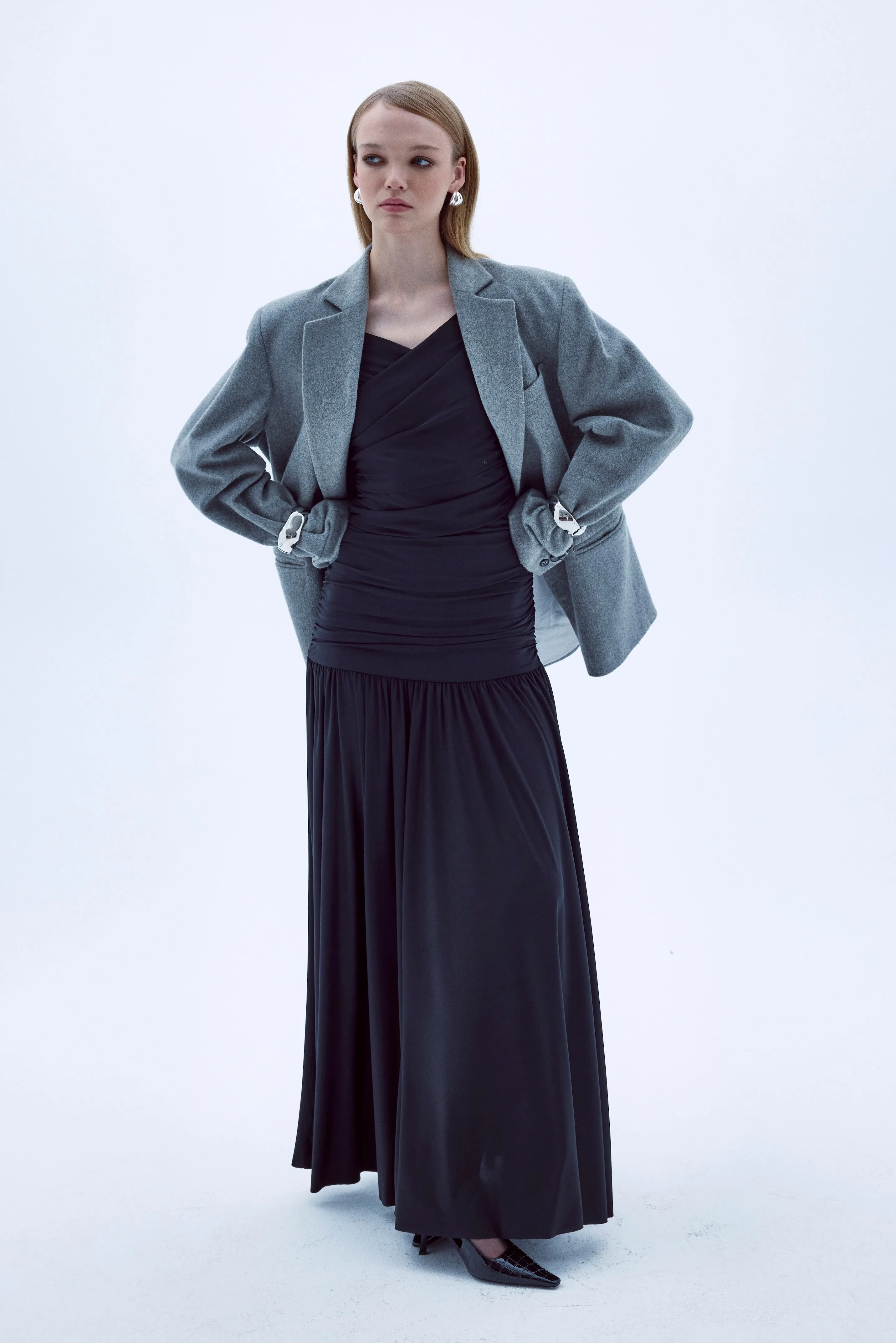 Boxy Wool Blazer in Gray
