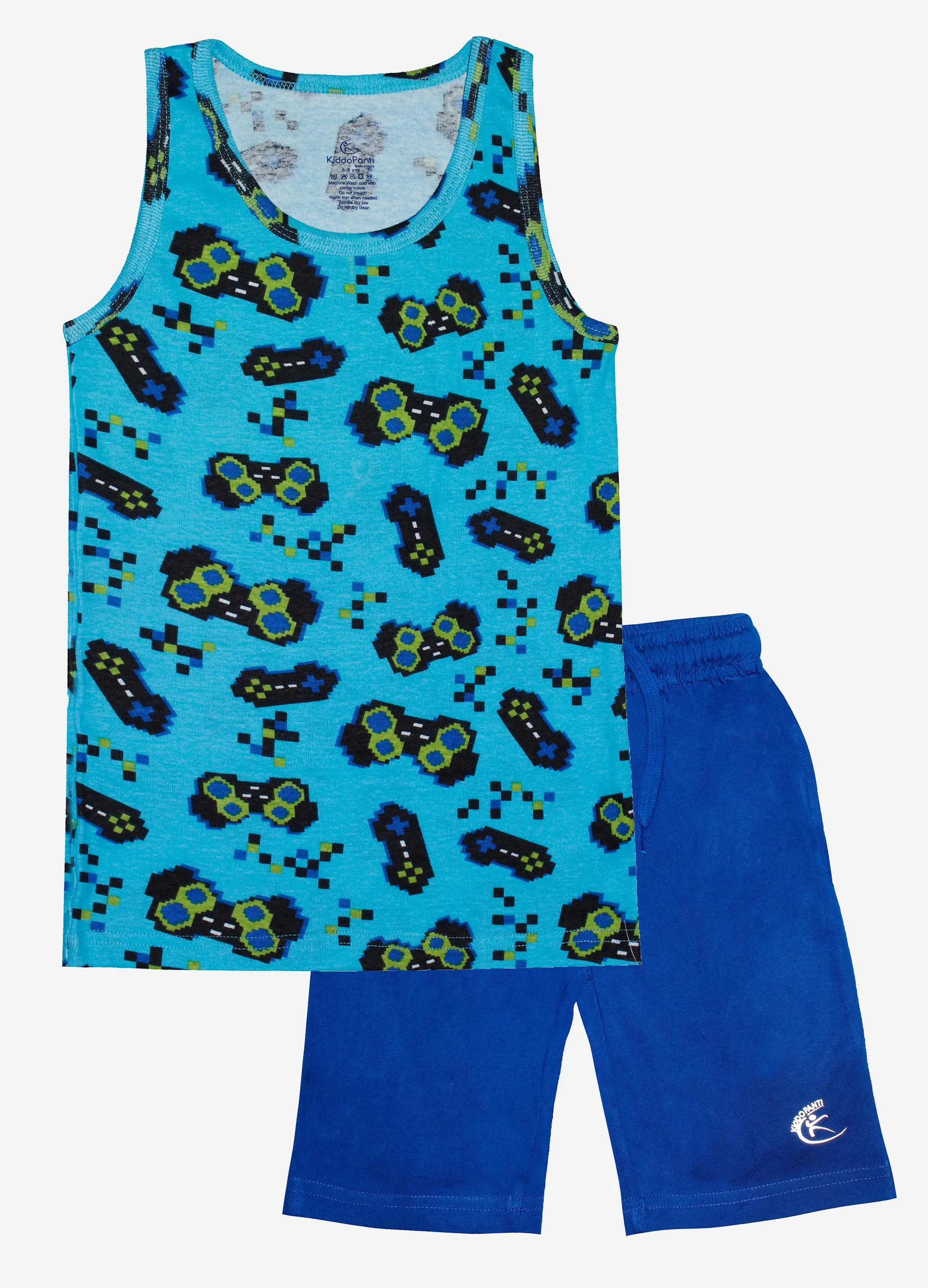 Boys Printed Vest With Basic Shorts Set