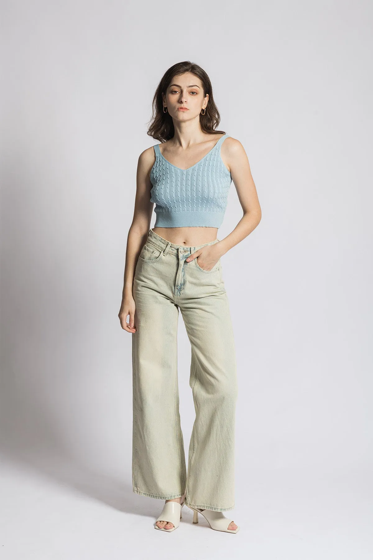 Calrinne V Neck Cropped Knitted Tank Top