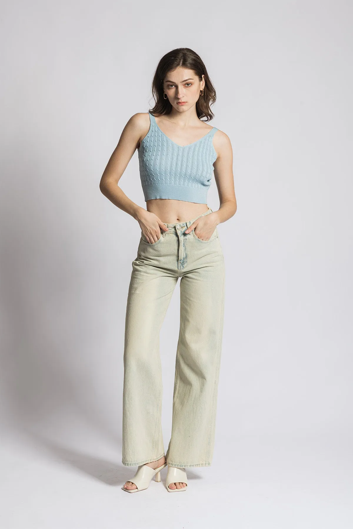 Calrinne V Neck Cropped Knitted Tank Top
