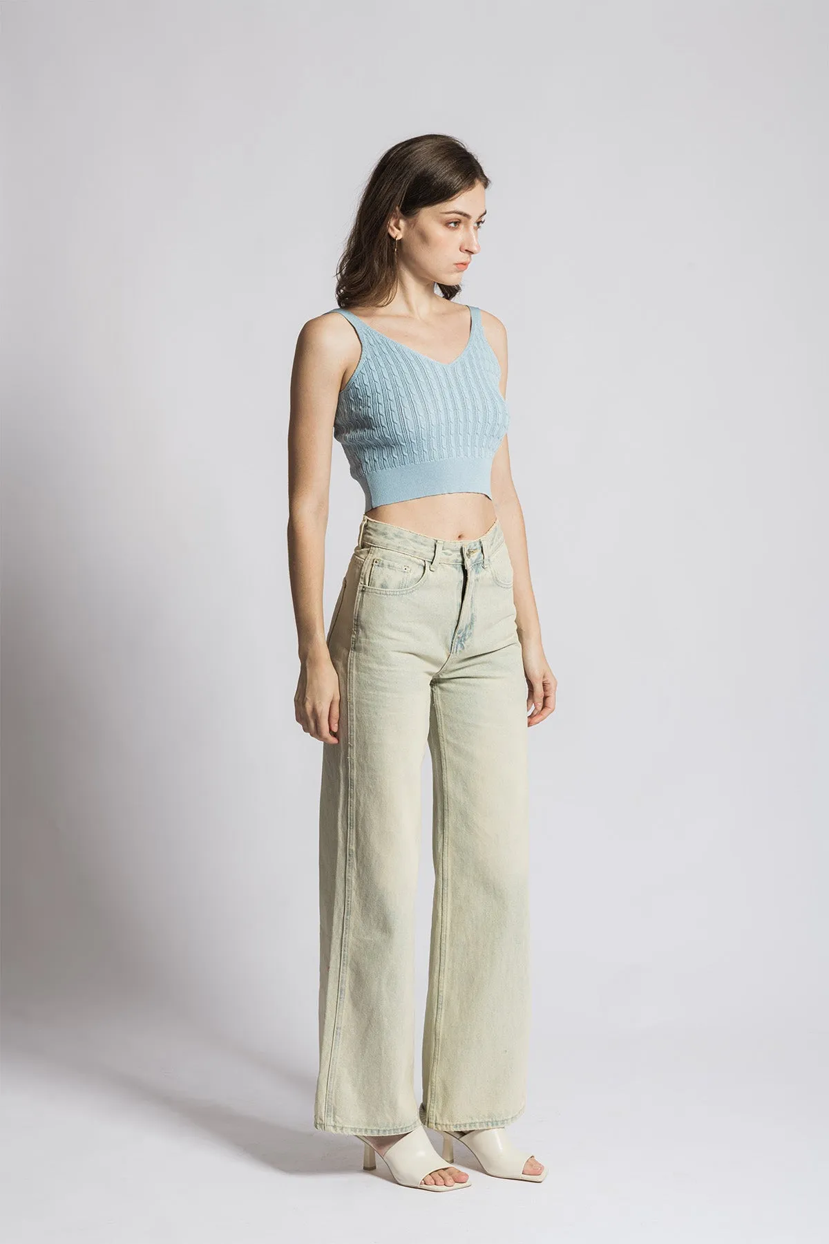 Calrinne V Neck Cropped Knitted Tank Top