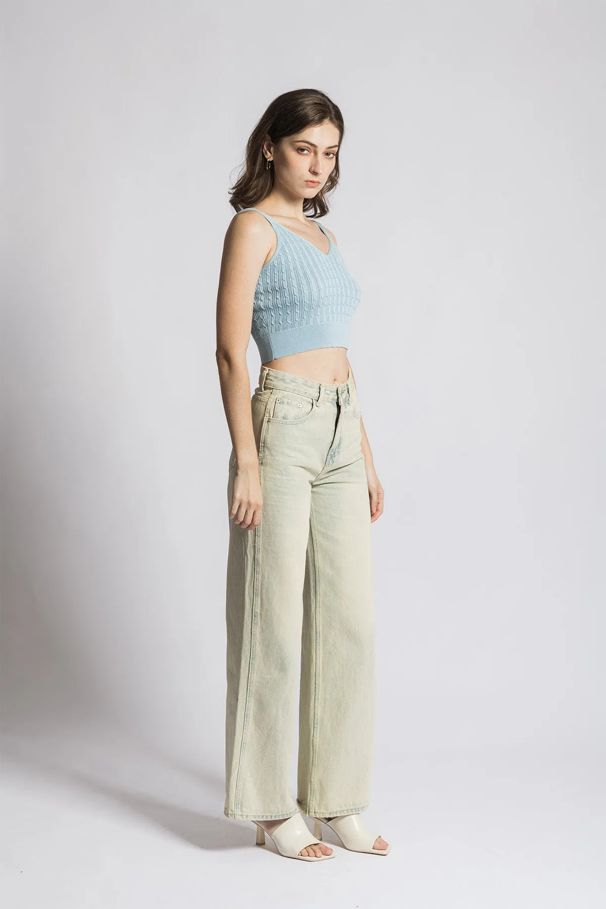 Calrinne V Neck Cropped Knitted Tank Top