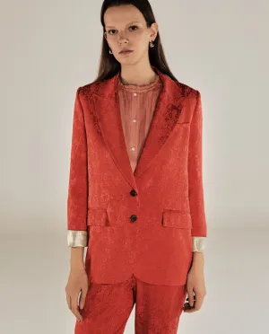 CANNES | Red Jacquard Relaxed Fit Structured Blazer