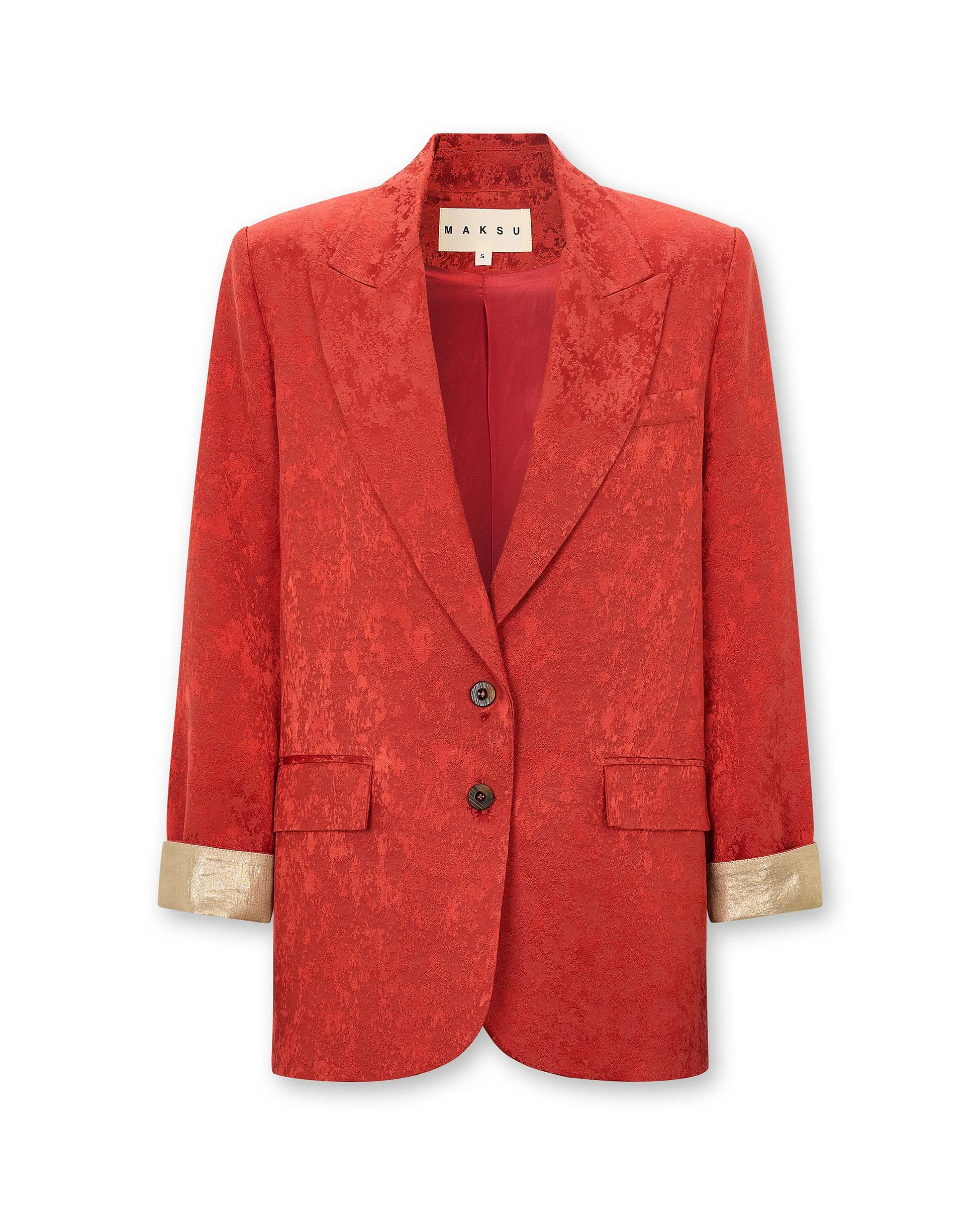 CANNES | Red Jacquard Relaxed Fit Structured Blazer