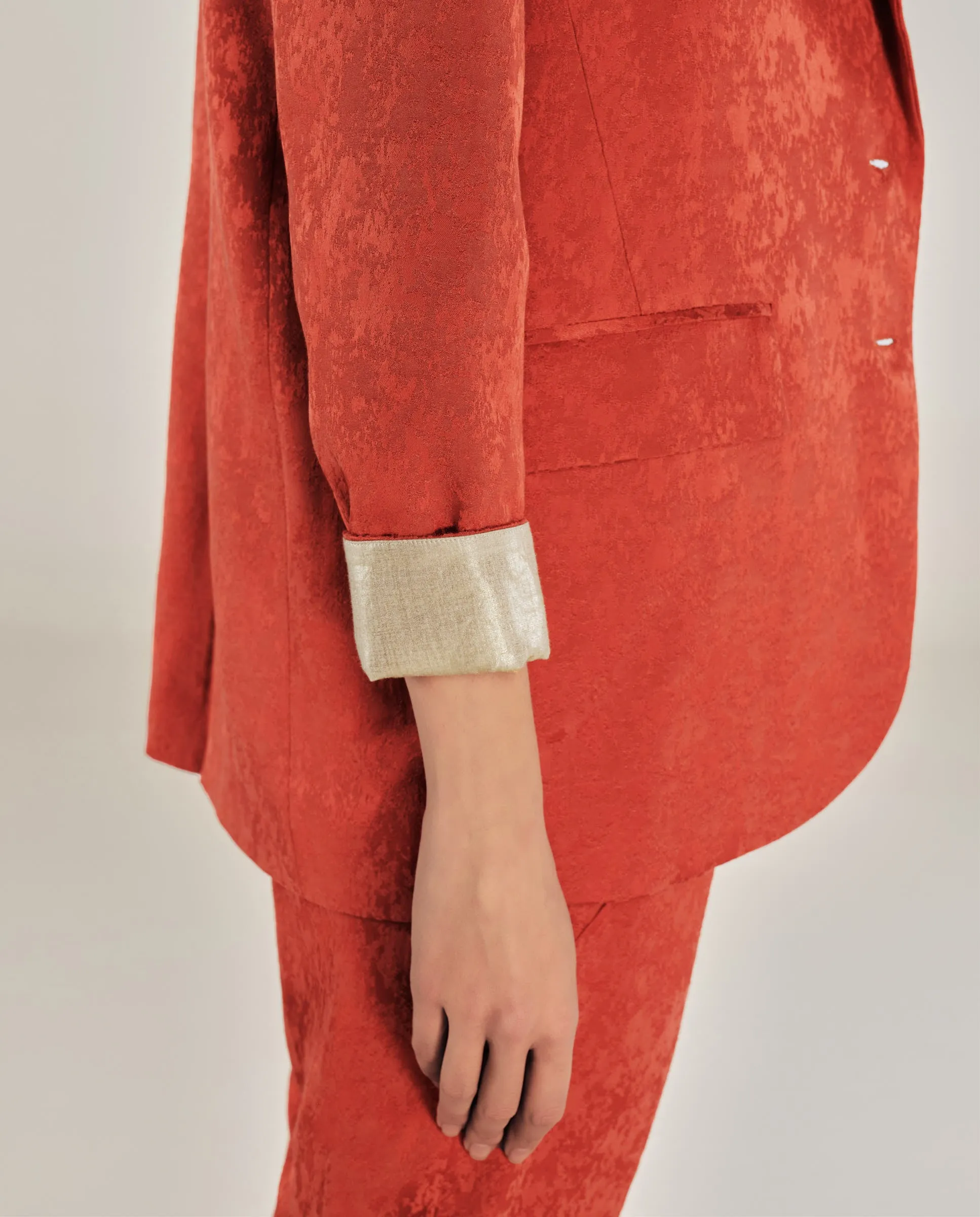 CANNES | Red Jacquard Relaxed Fit Structured Blazer