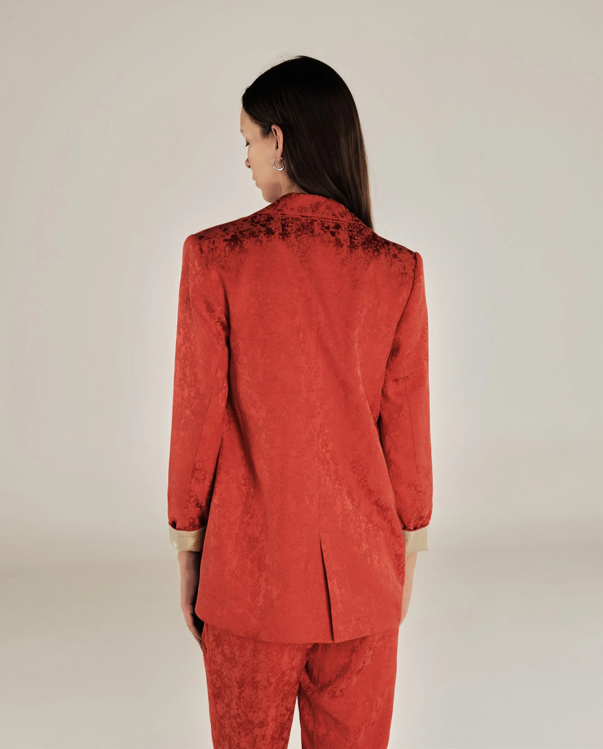 CANNES | Red Jacquard Relaxed Fit Structured Blazer