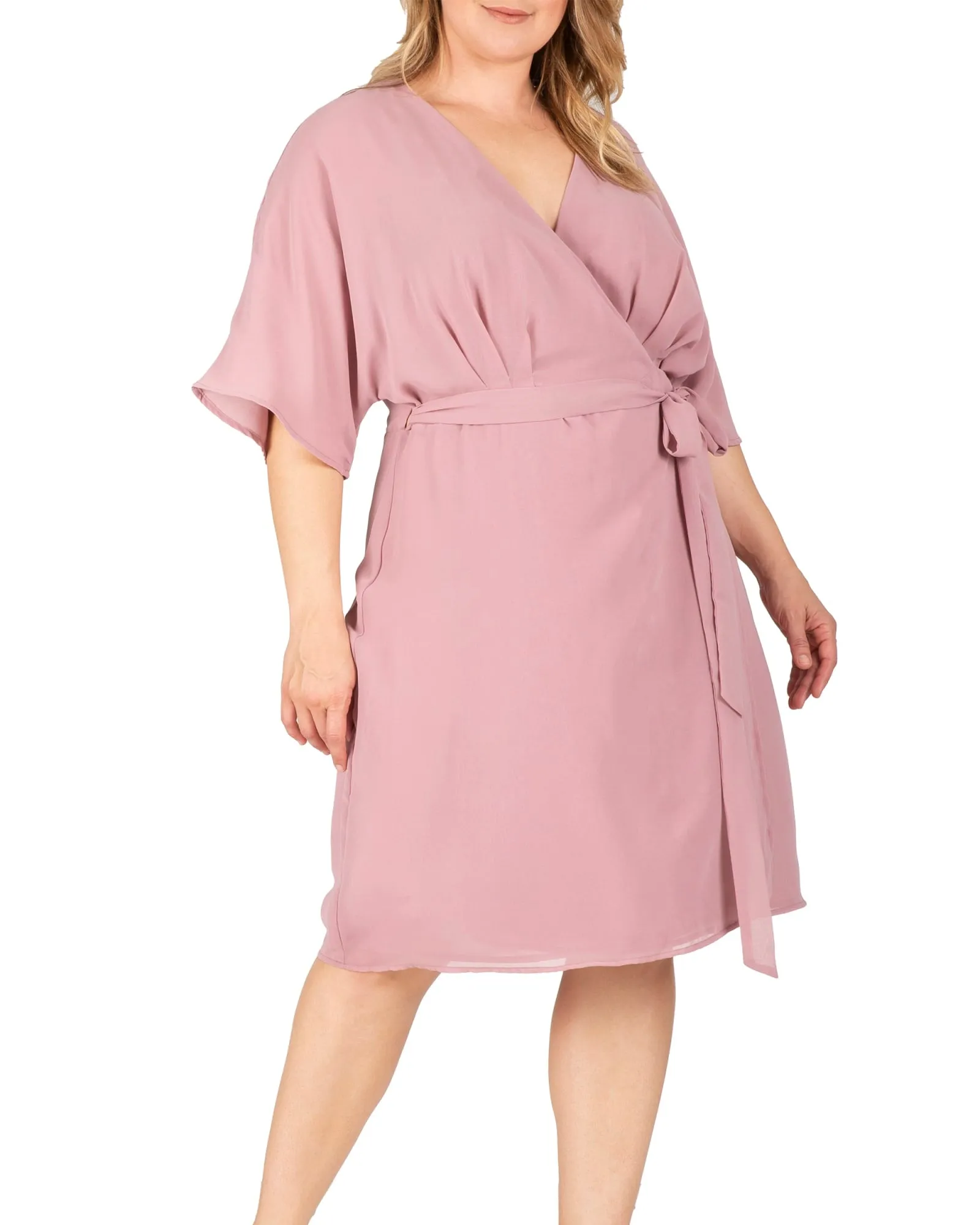 Caroline V-Neck Kimono Wrap Midi Dress | Mauve