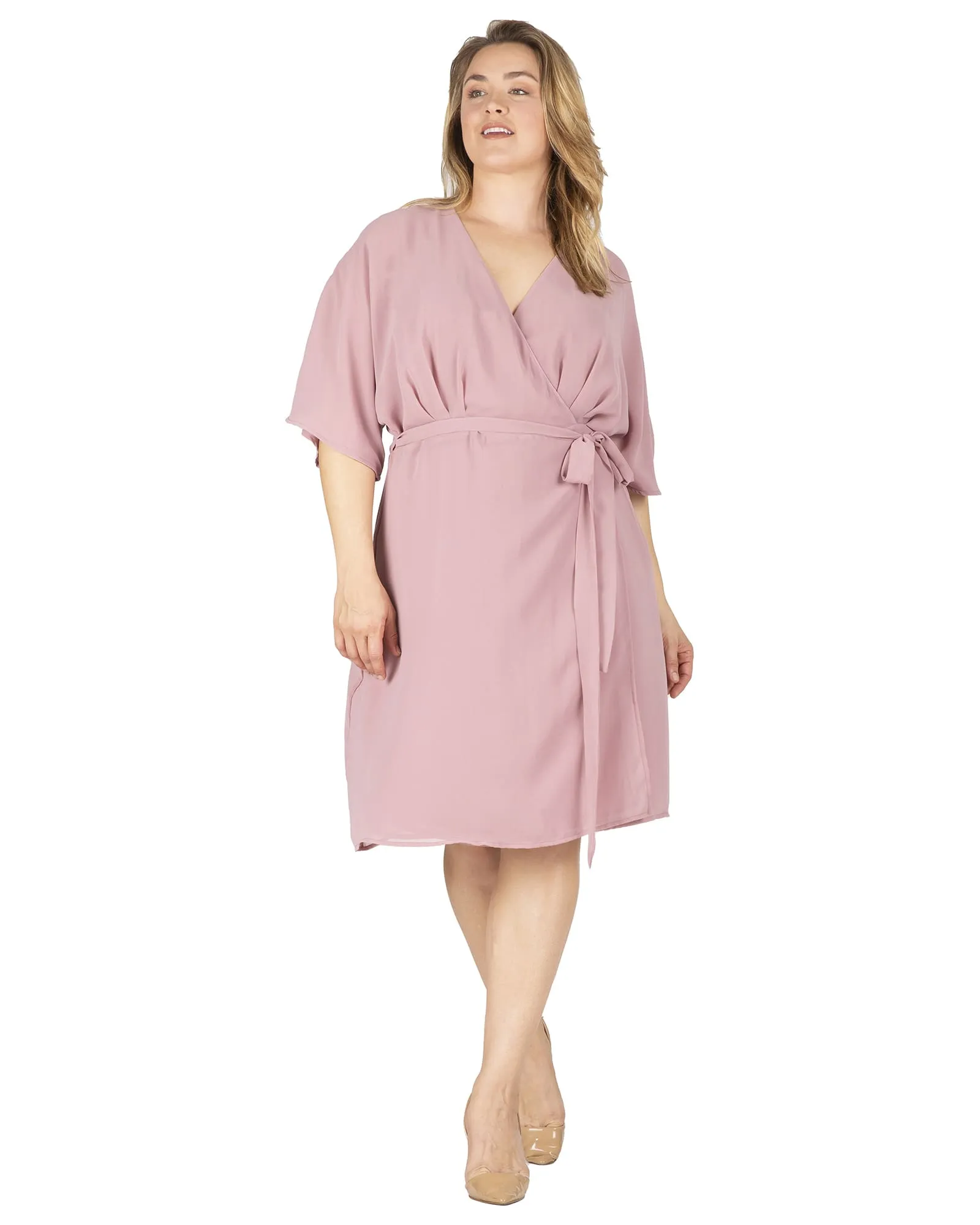 Caroline V-Neck Kimono Wrap Midi Dress | Mauve