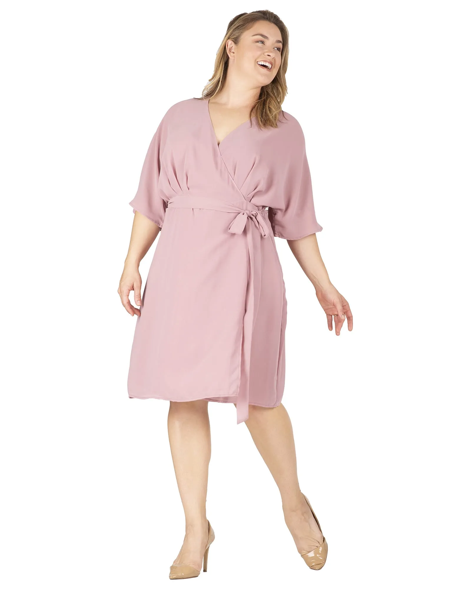 Caroline V-Neck Kimono Wrap Midi Dress | Mauve
