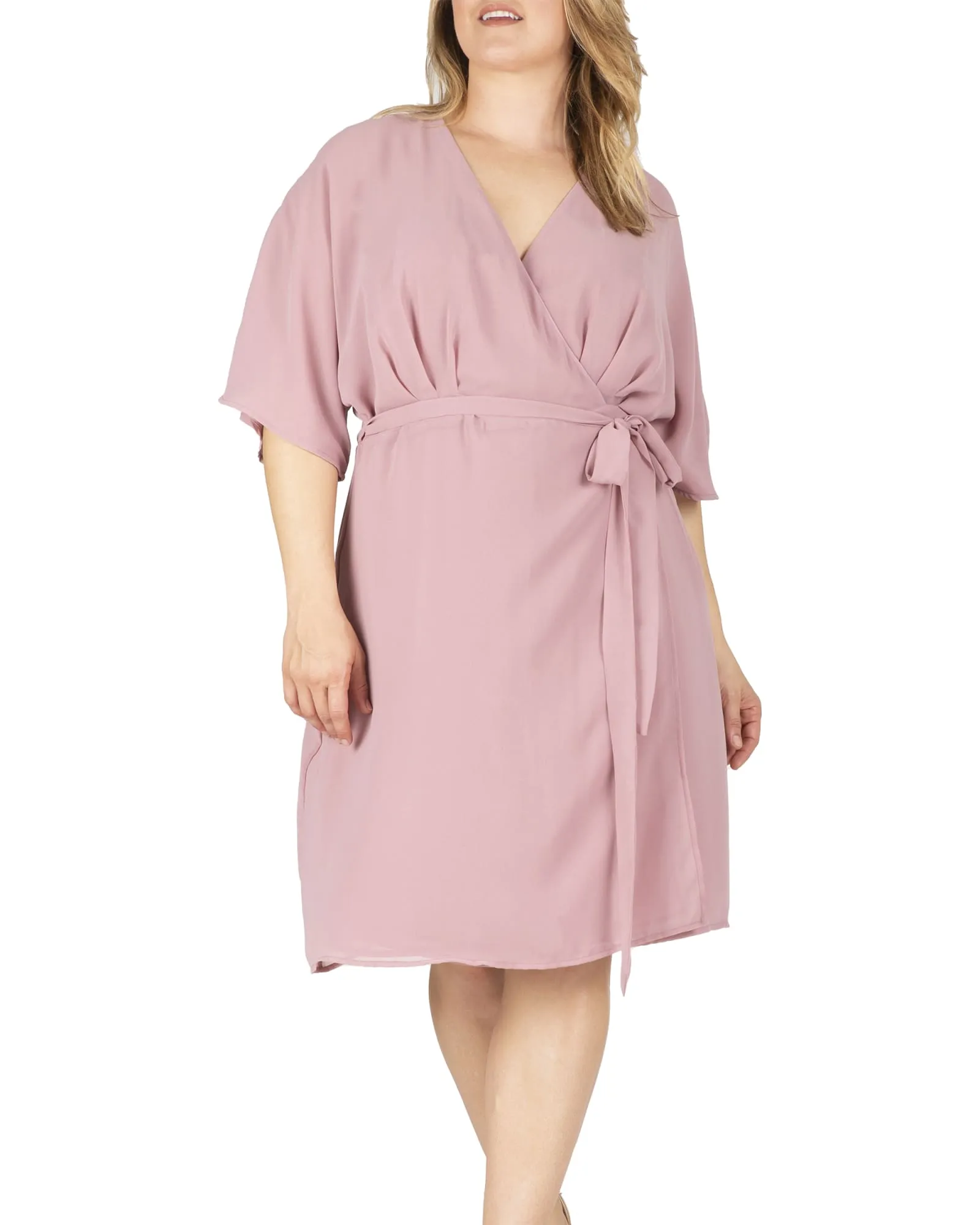 Caroline V-Neck Kimono Wrap Midi Dress | Mauve